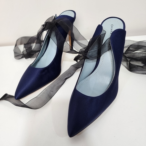 Chiara Ferragni blue satin heels with tulle bow, size 37, nwt - Picture 2 of 6